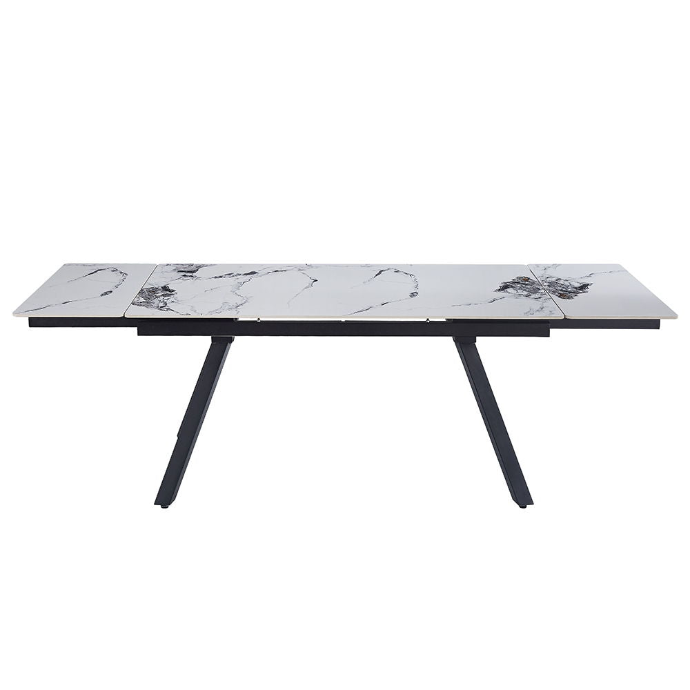 Damita - Table à manger avec plateau en céramique - Blanc et noir