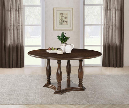 Landon - Table à manger ronde sur pied en bois - Brun riche