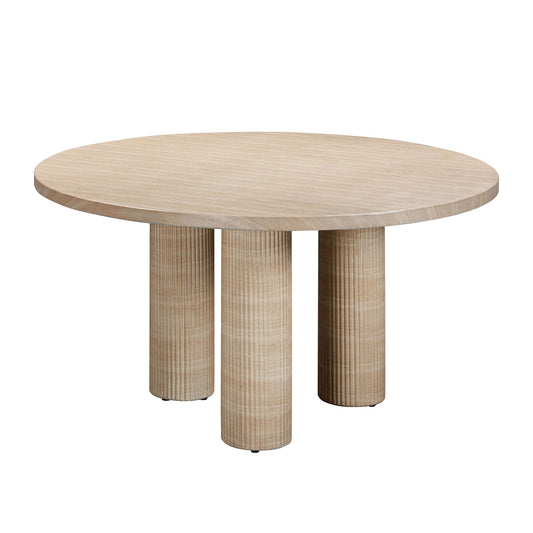 Patti - Table à manger ronde texturée pour intérieur/extérieur - Travertin