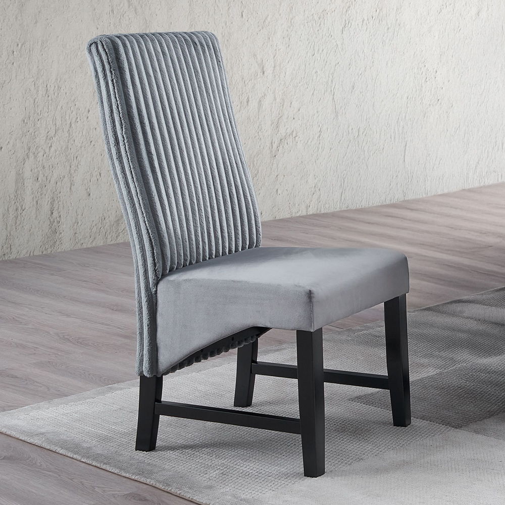 Kini - Chaise d'appoint (lot de 2) - Velours côtelé gris et noir