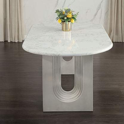 Zayn - Table à manger - Plateau en marbre naturel blanc et blanc