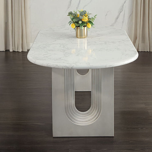 Zayn - Table à manger - Plateau en marbre naturel blanc et blanc