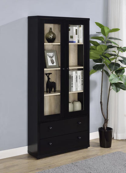 Hawthorne - Armoire haute à 4 étagères et portes vitrées avec tiroirs