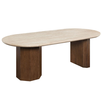 Leonardo - Table à manger - Plateau en travertin et chêne foncé