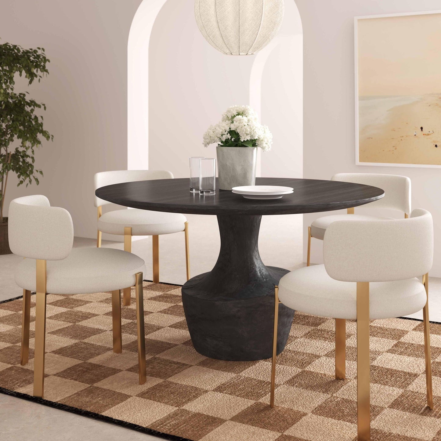 Gevra - Table à manger en acacia et faux plâtre - Noir
