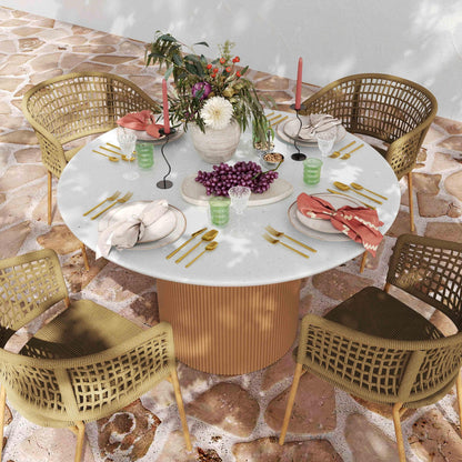 Rose - Table à manger ronde en béton imitation terrazzo pour intérieur/extérieur - Terre cuite/Blanc