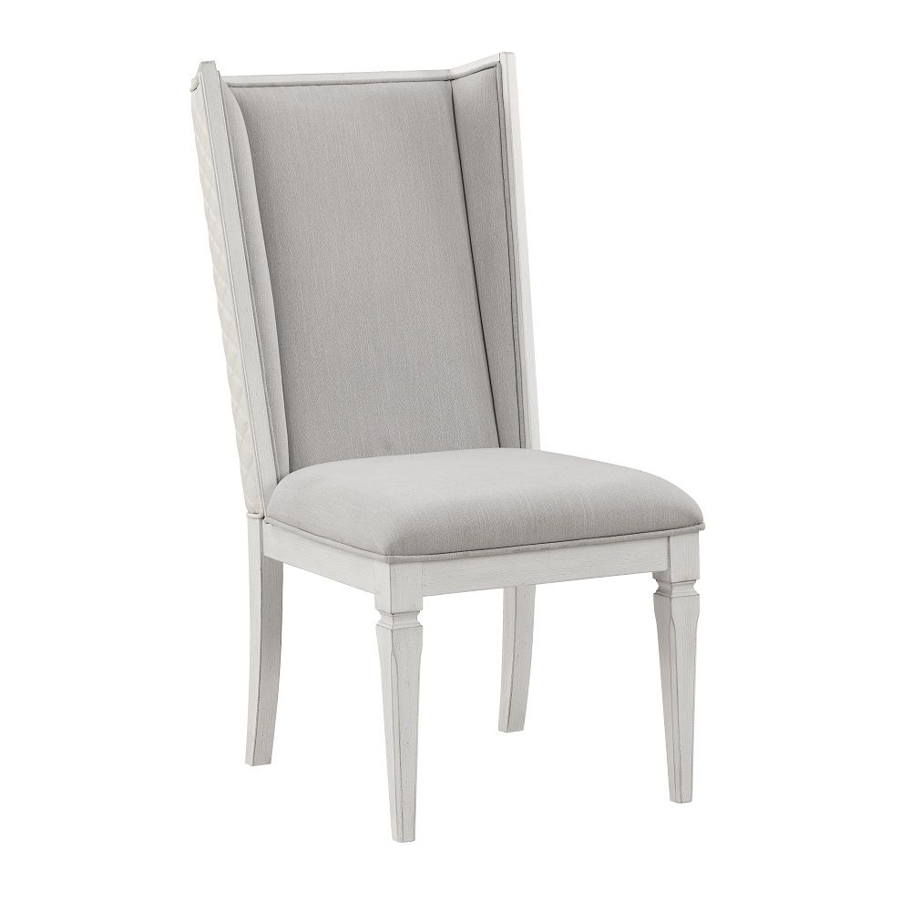 Katia - Chaise d'hôtesse (lot de 2) - Lin gris clair et blanc patiné